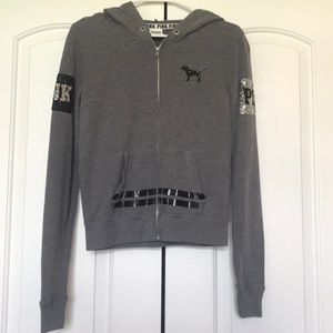 VS Pink gray hoodie with sequence